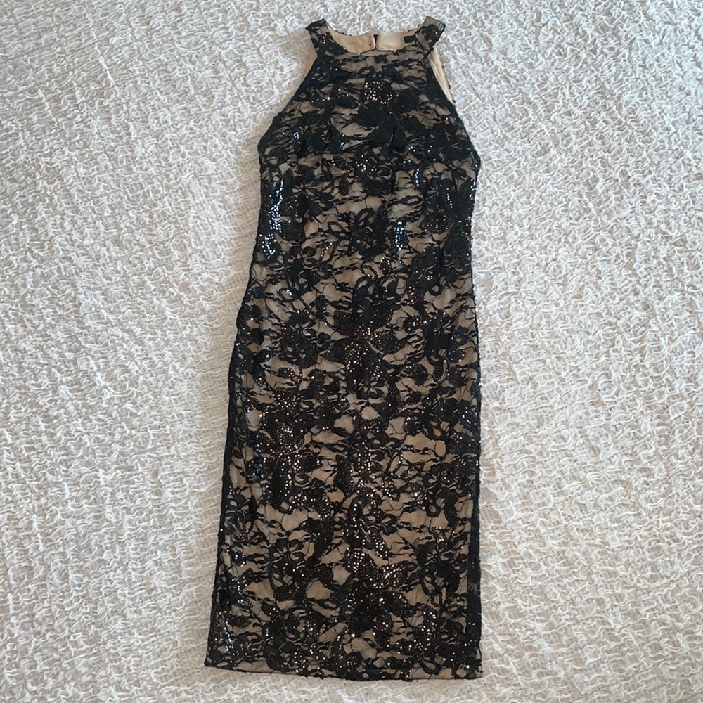 Black and Nude Sequin Dress with gorgeous back